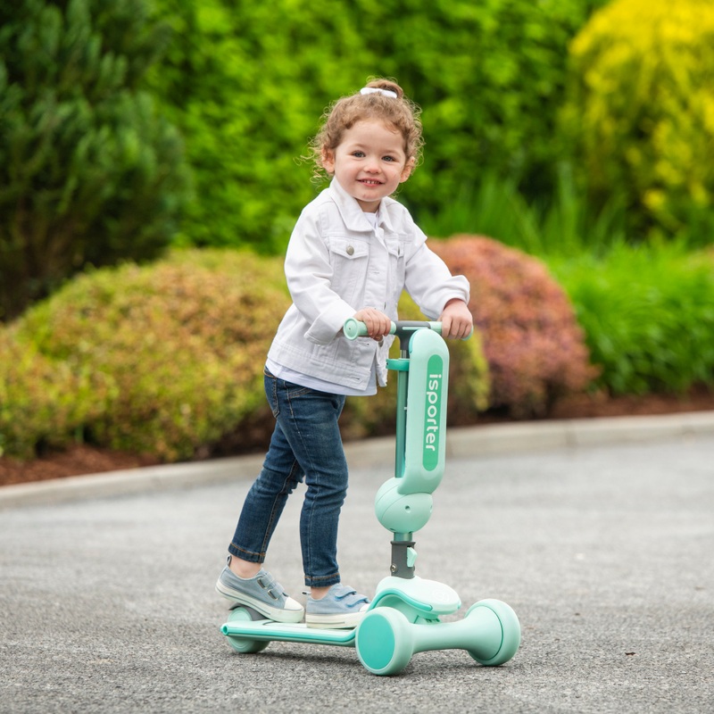 iSporter 2-in-1 Kinderstep met 3 Wielen en LED Verlichting groen
