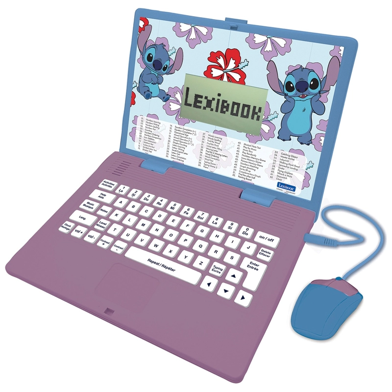 Lexibook Disney Stitch Laptop showing bilingual interface