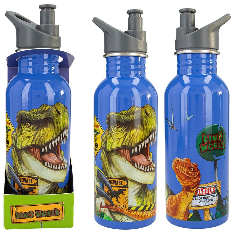 Dino World Drinkfles Roestvrij staal Danger
