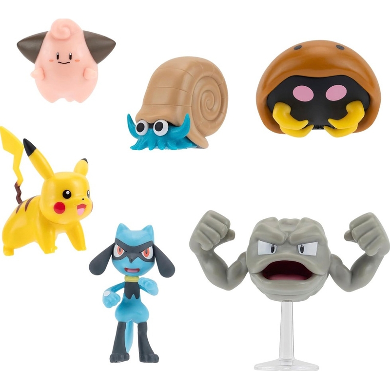 Pokémon Battle Figuren 6-Pack Pikachu, Cleffa, Riolu, Geodude, Omanyte en Kabuto