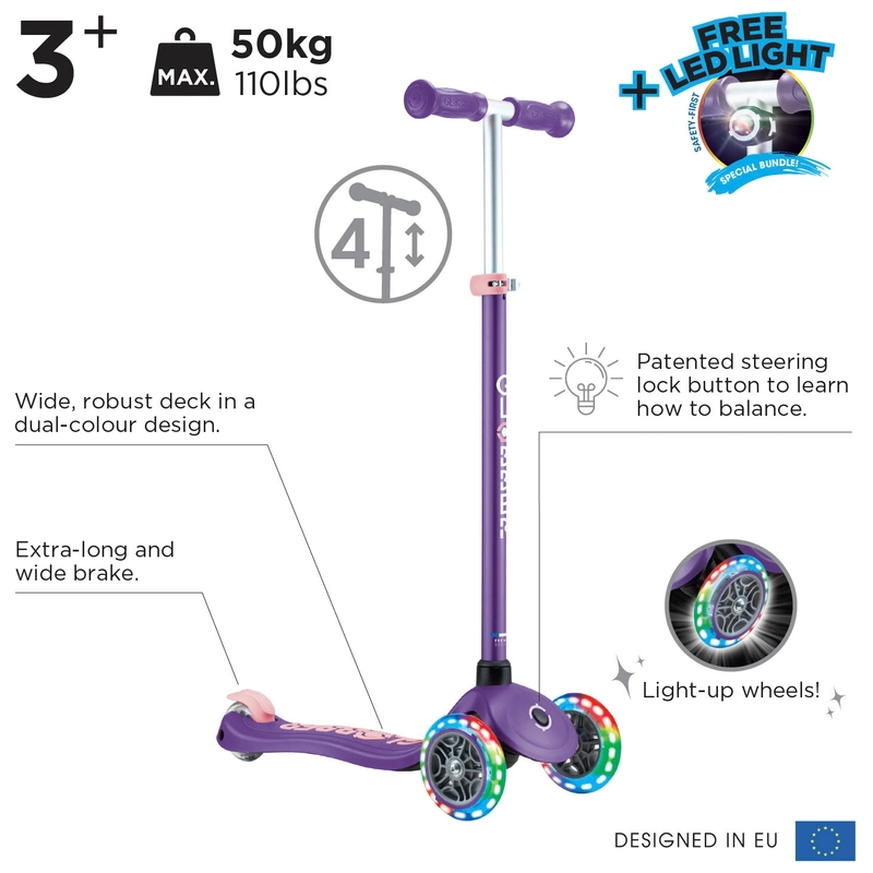 Purple kids scooter deck view