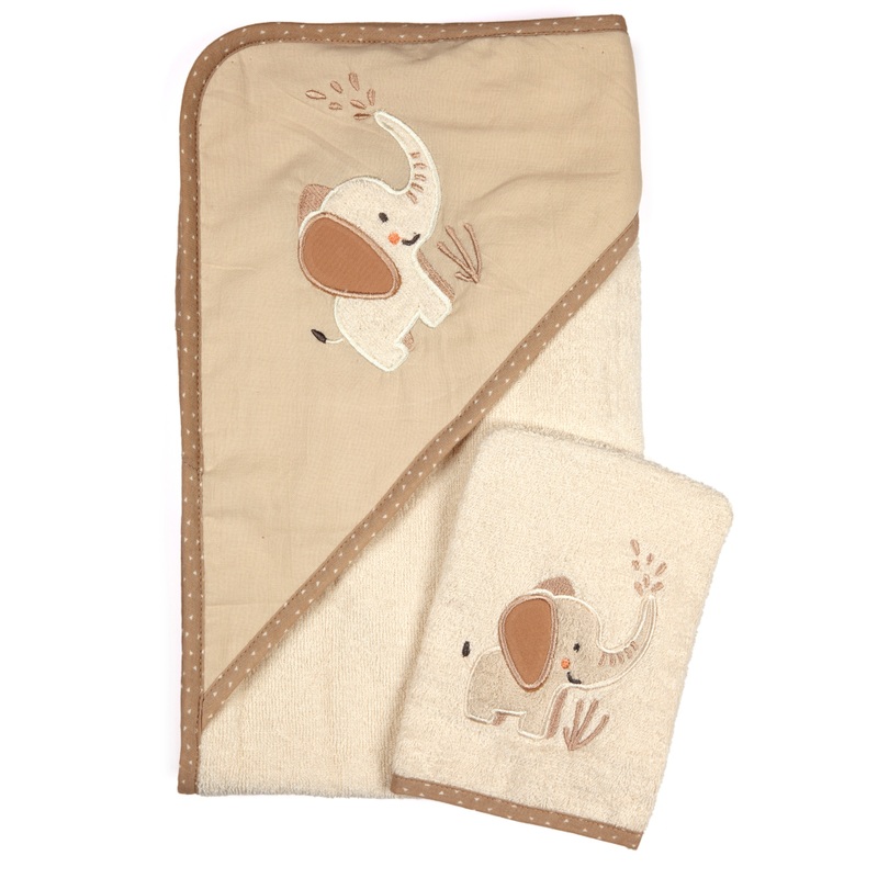 Lilly & Finn Set Badcape en Washand Olifant bruin/beige