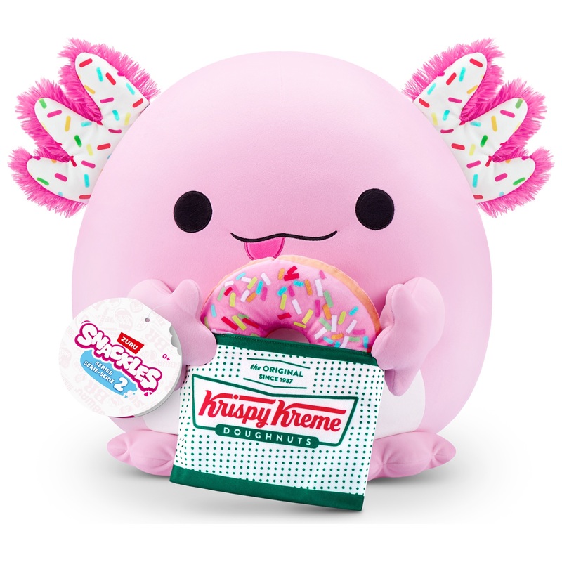 Snackles Knuffeldier Abbie de Axolotl met een Krispy Kreme Donut Serie 2 40 cm