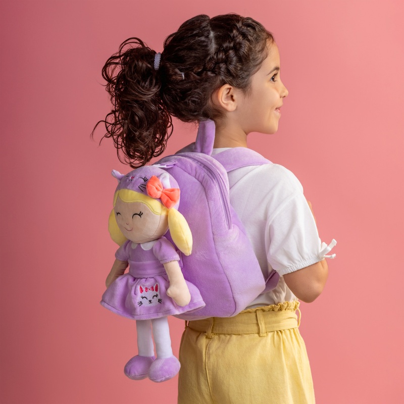 Ivy & Lily - Sac à Dos avec Poupée en Peluche 30 cm - Violet