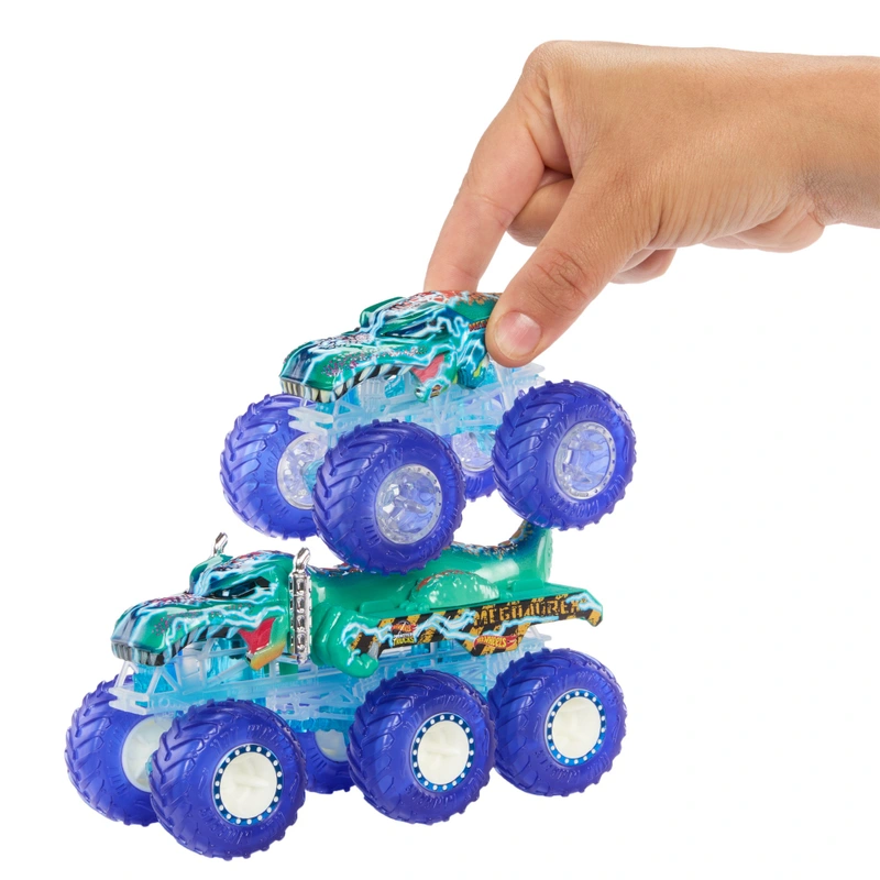 Action shot of Hot Wheels Power Smashers trucks
