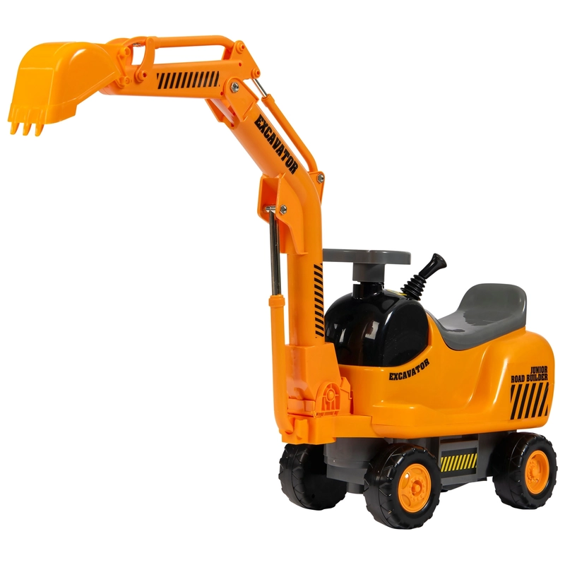 Toddler wearing hard hat on excavator ride on