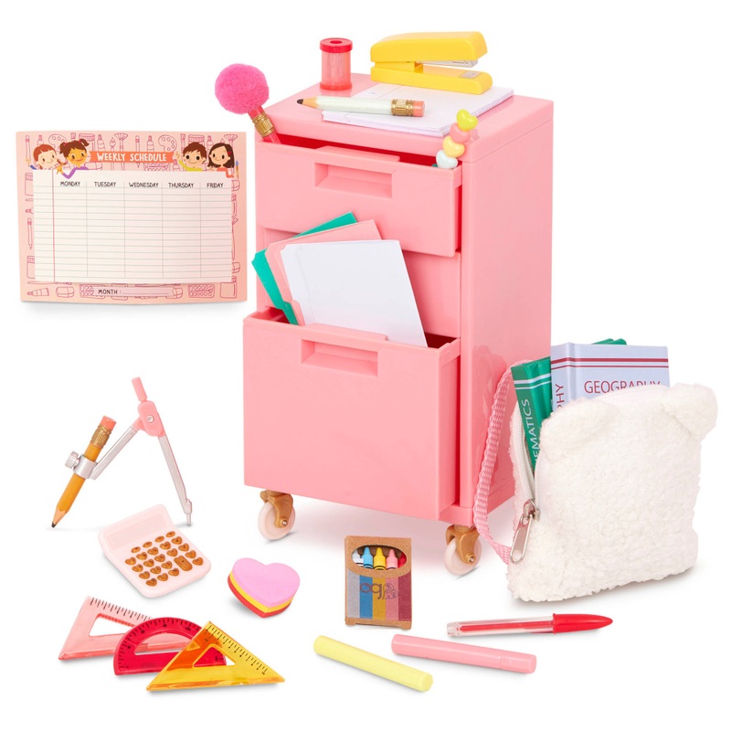 Our Generation - Accessoires d'École avec Casier à Roulettes - Rose