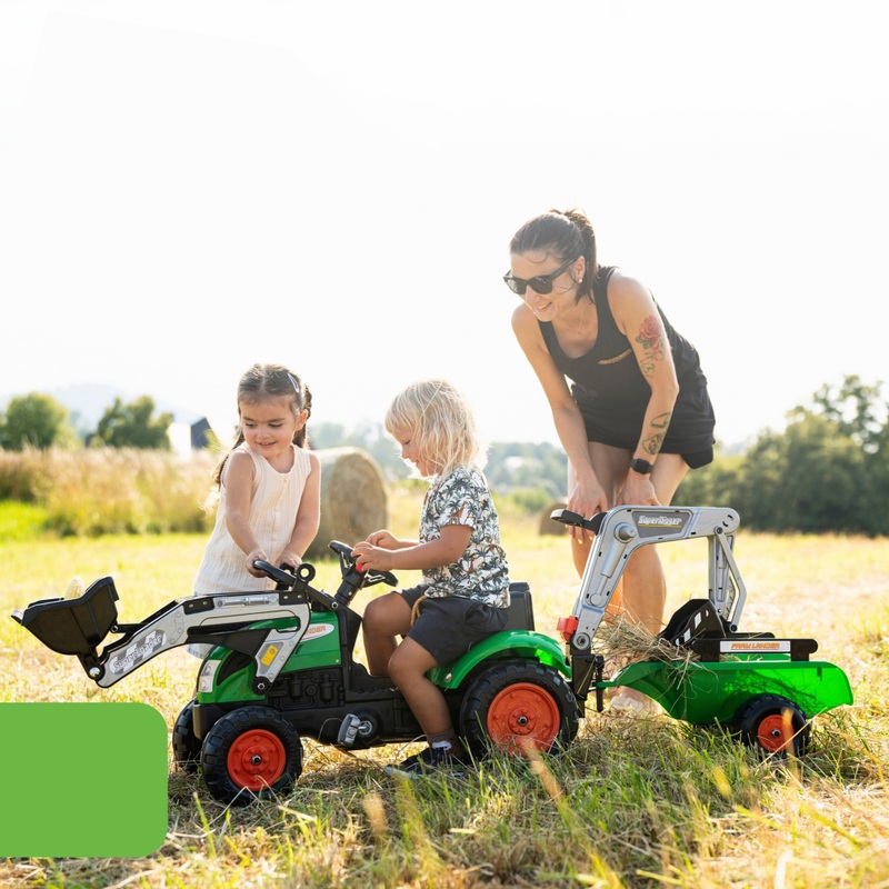 Porteur Tracteur à Pédales avec Chargeur Pelleteuse et Remorque