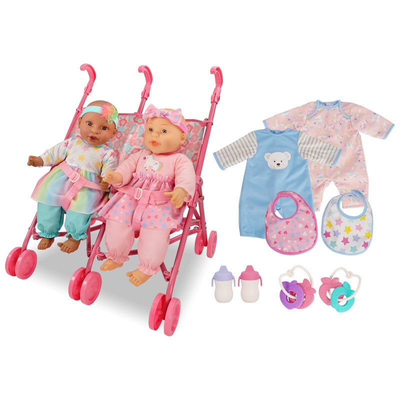 Kisses & Cuddles Tweelingpoppenwagen met Poppen en Accessoires