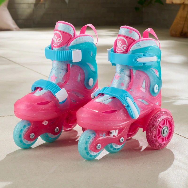 Mia Training Inline Skates with LED Wheels Glitter Pink UK 9-12