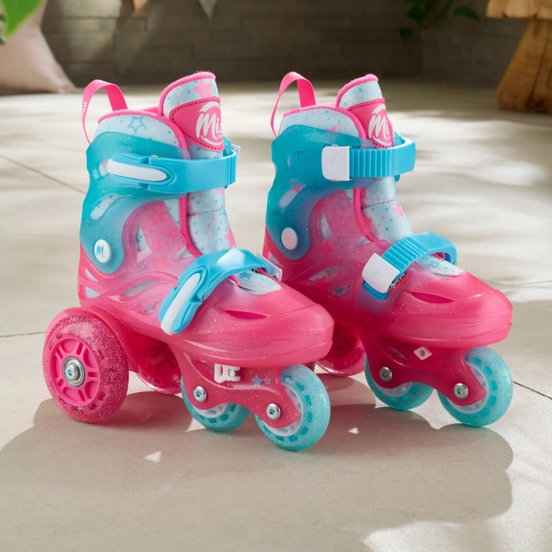 Close-up of LED wheels on Mia Training Skates UK