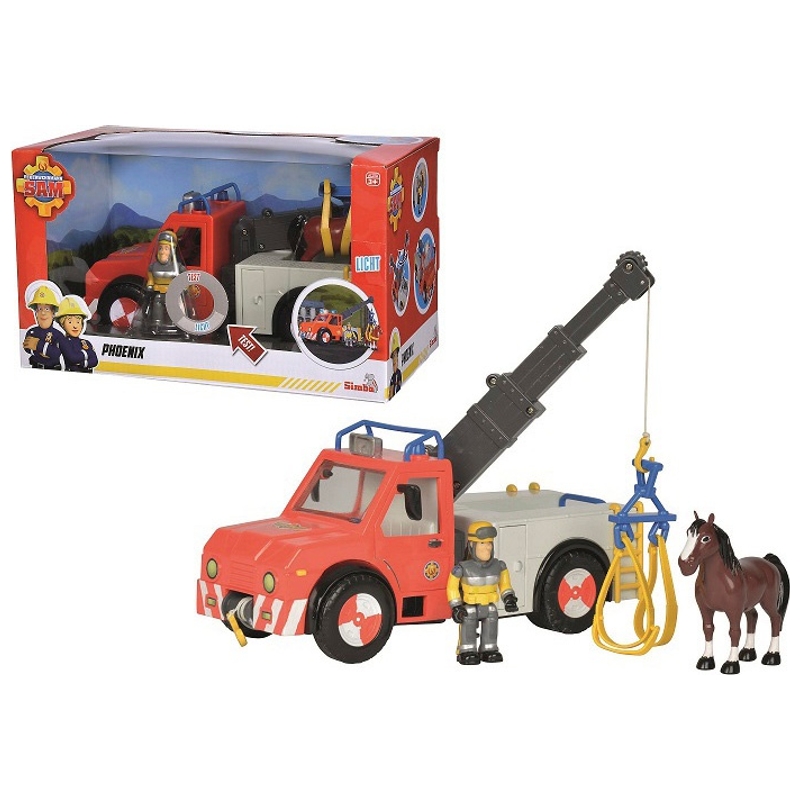 Feuerwehrmann Sam Set Kranwagen Phönix mit Sam-Figur und Pferd