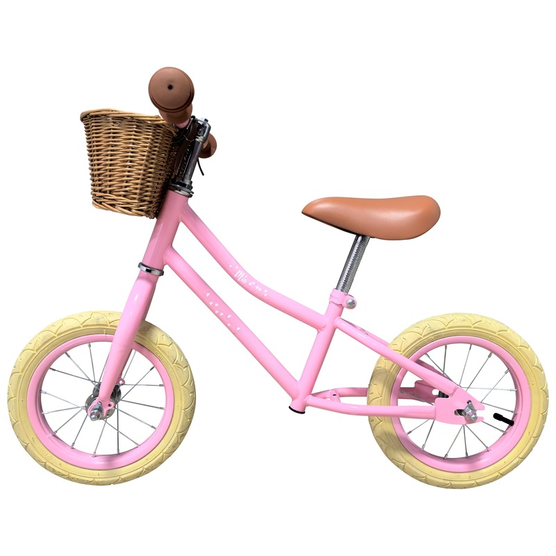 Loopfiets met Rieten Mand pink