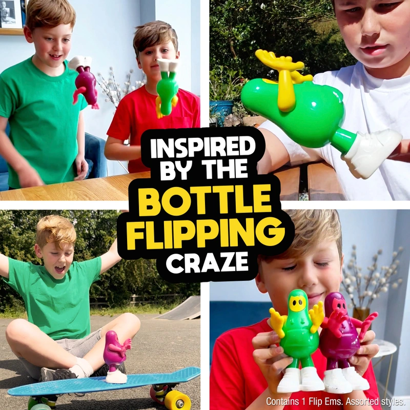 Collection of Flip'Ems character bottles for skill games UK