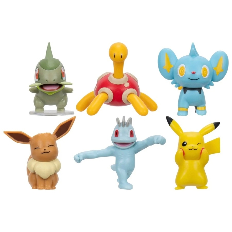 Pokémon Gevechtsfiguren 6-Pack Pikachu, Axew, Shuckle, Shinx, Eevee en Machop