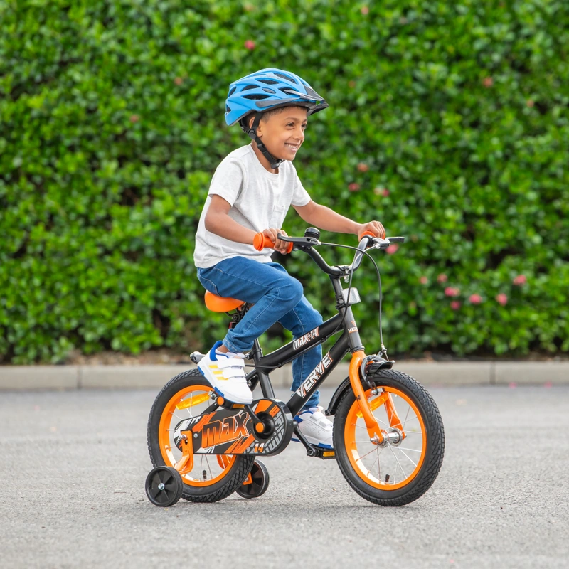 Close up of 14 inch kids bike pedals and frame
