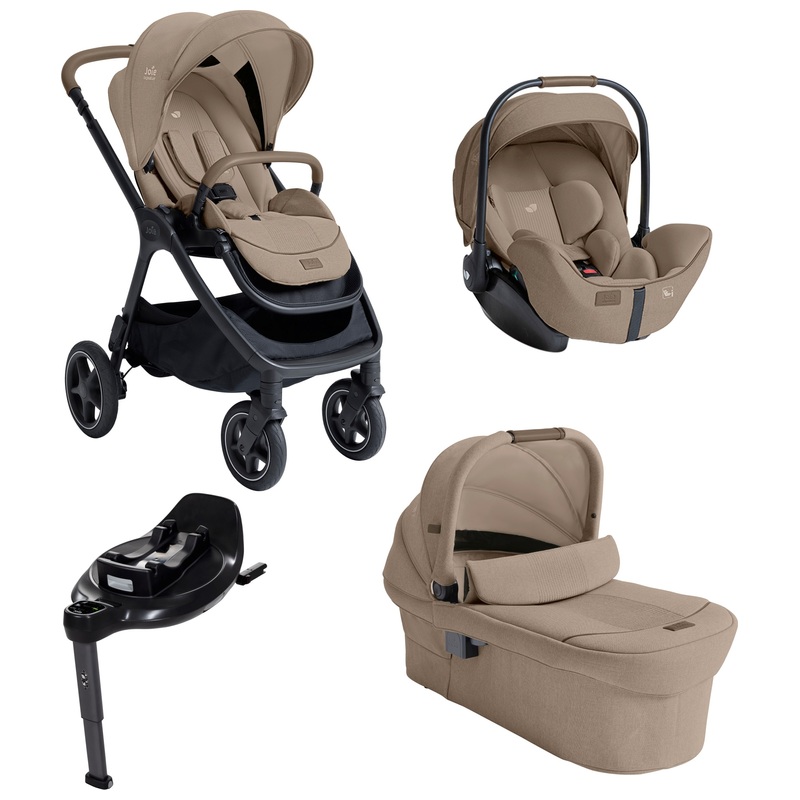Joie Finiti Flex 3-in-1 Travel System Bundle with i-Level Pro Car Seat and ISOFix Base Sandstone