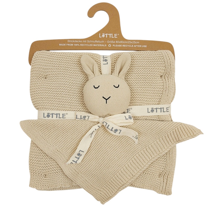 LITTLE Gebreide Deken met Knuffel Konijn beige