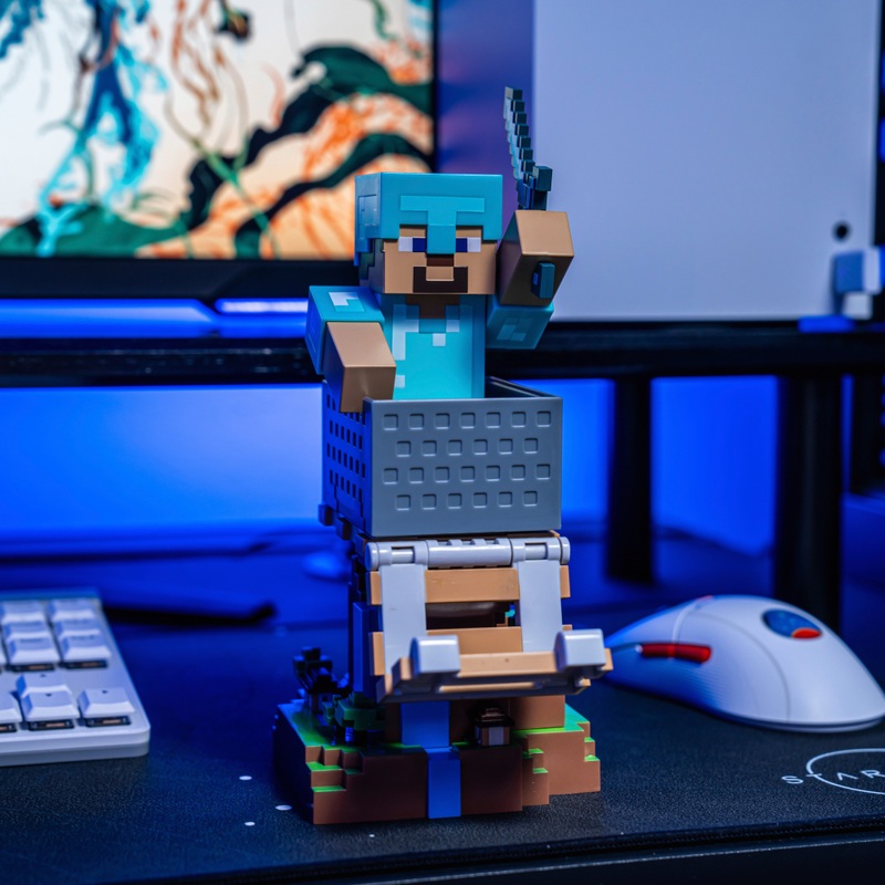Cable Guys - Support Pour Téléphone ou Manette Minecraft Steve En Armure De Diamant