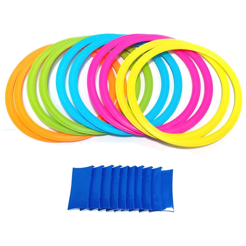 Hopscotch Ring Toss 20 Piece Set laid out on grass