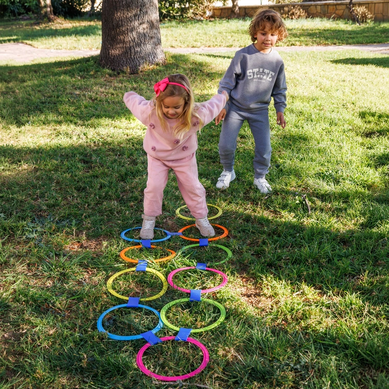 Ring toss game setup on a patio