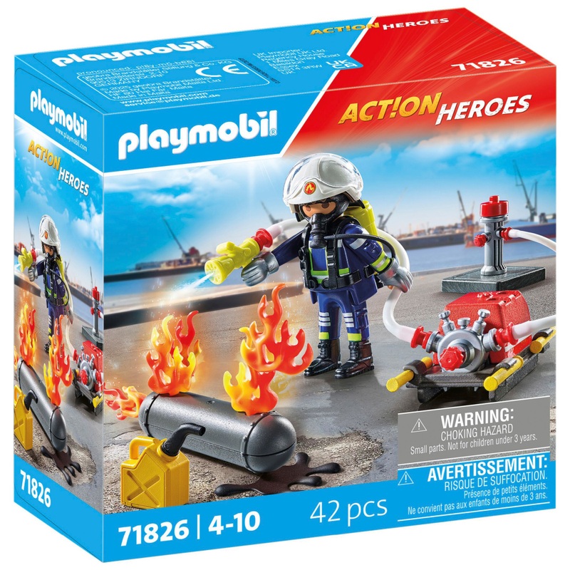 Playmobil - Action Heroes 71826 Pompier avec Pompe à Eau et Réservoir Enflammé