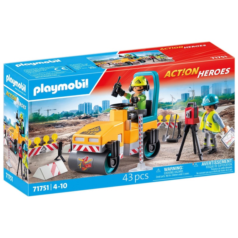 Playmobil - Action Heroes 71751 Ouvriers avec Rouleau Compresseur