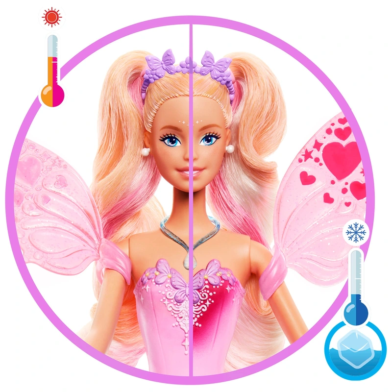 Side profile of Barbie fairy doll with accessories