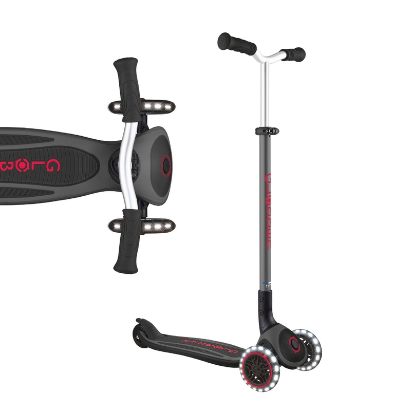 Globber Pro Lights Folding 3 Wheel Scooter with LED Wheels Black