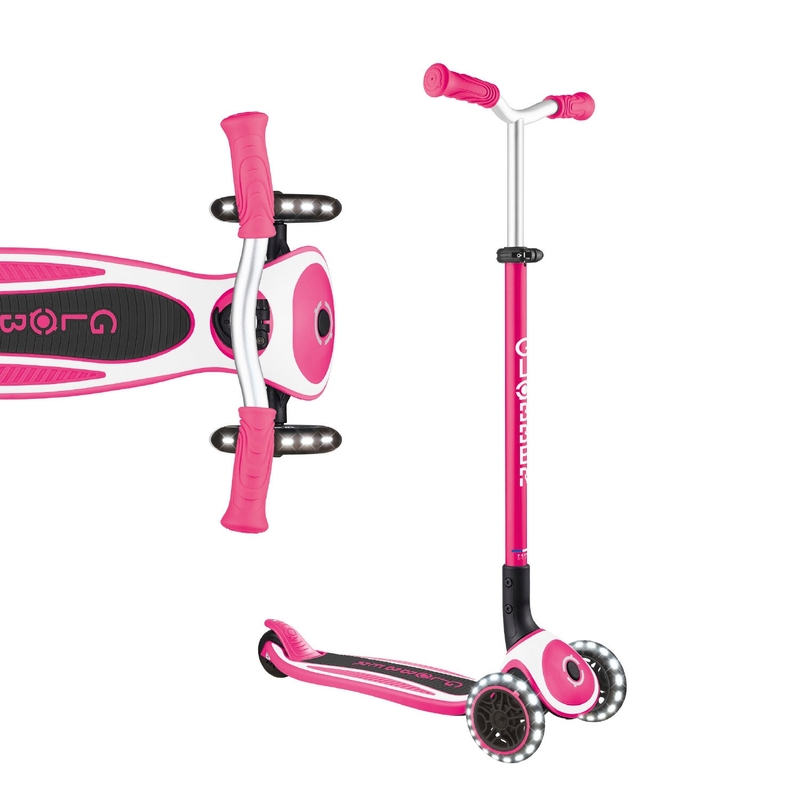 Globber Pro Lights Folding 3 Wheel Scooter with LED Wheels Pink