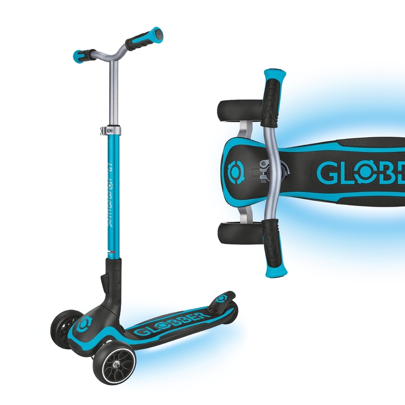 Globber Ultimum Lights Folding 3 Wheel Scooter with LED Lights Aqua