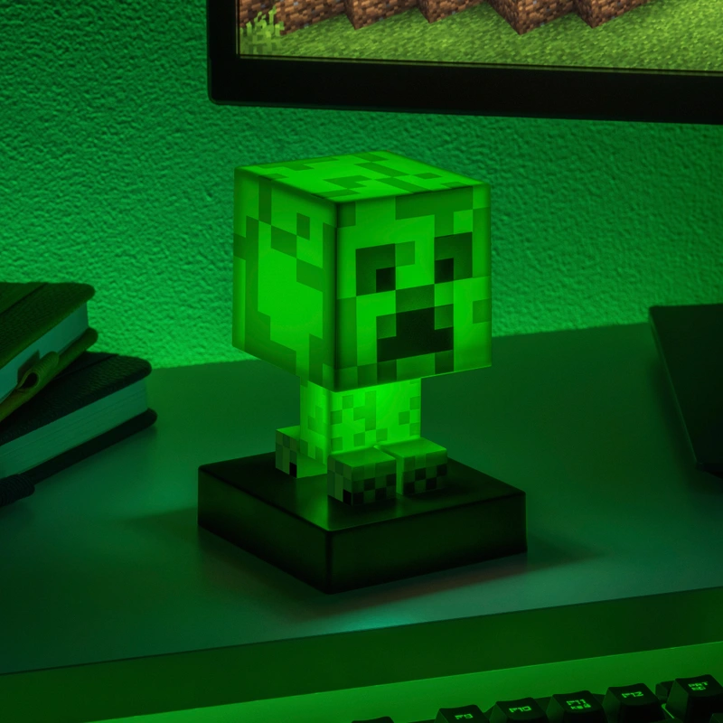 Minecraft Creeper Icon Light illuminated in a UK bedroom