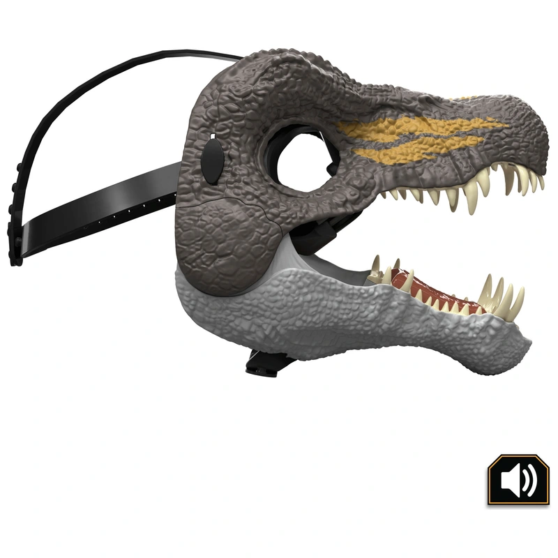 Side profile of the Roarin Spinosaurus mask showing strap detail