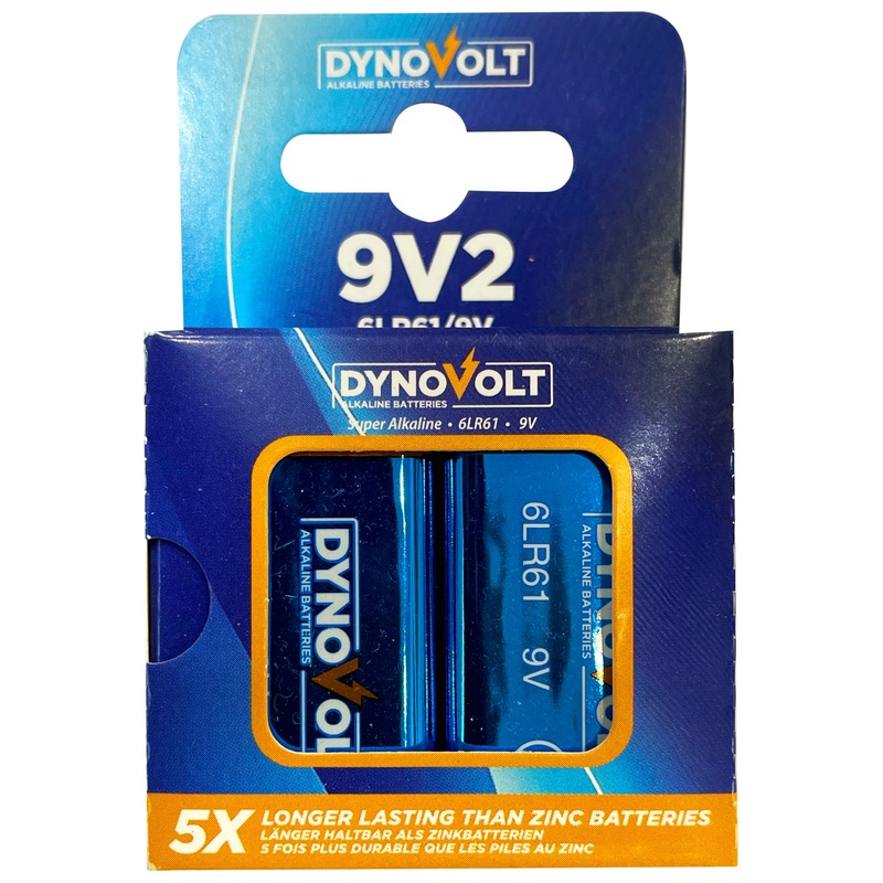 DynoVolt 9V Alkaline Batteries 2 Pack