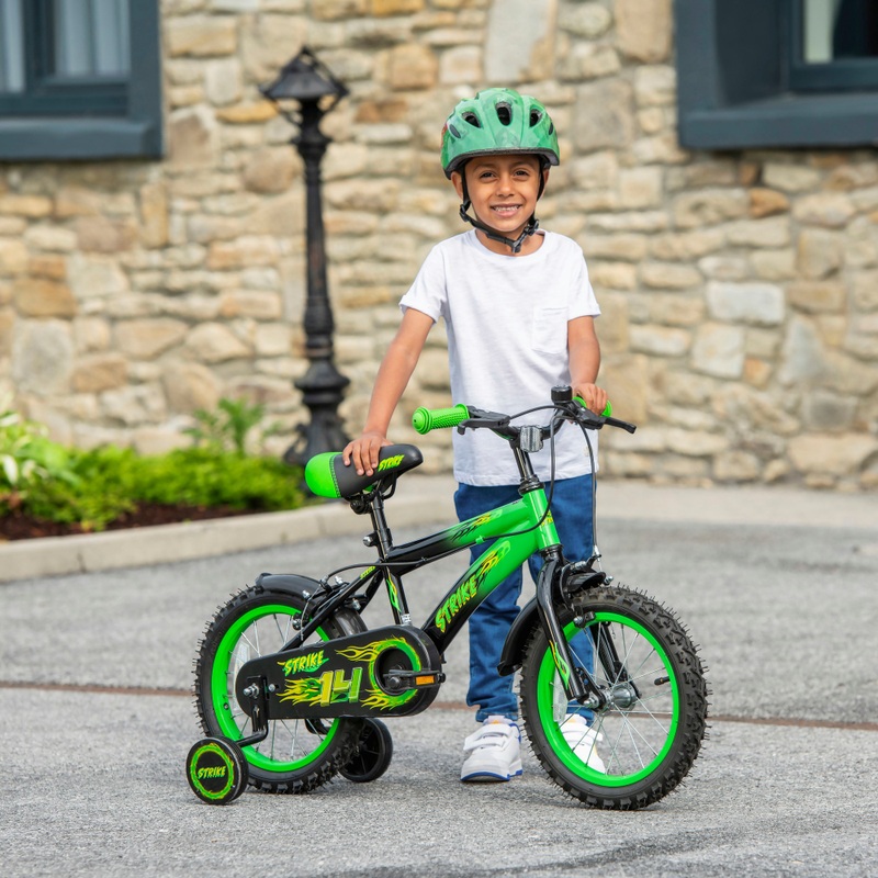 14 inch Kinderfiets Strike met Zijwieltjes groen/zwart