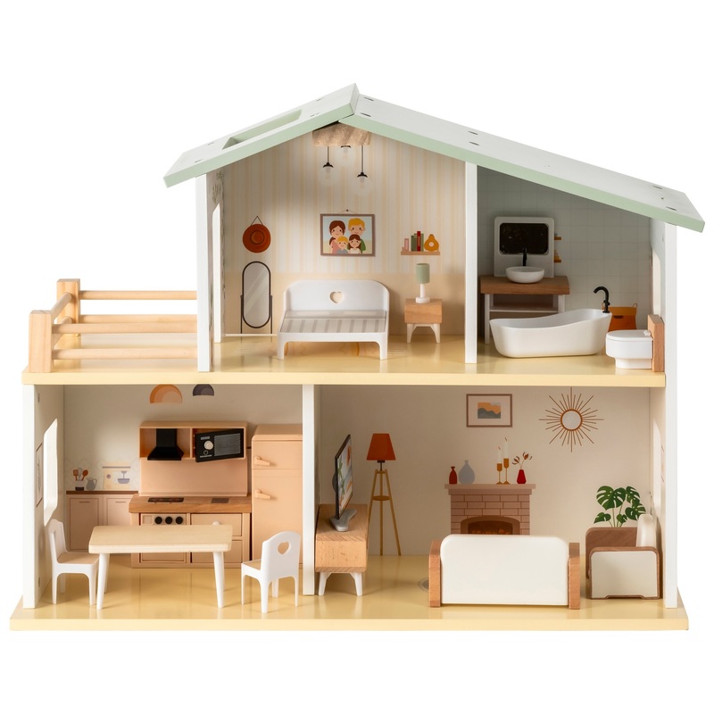 Mia's Moderne Houten Poppenhuis met Poppenmeubels