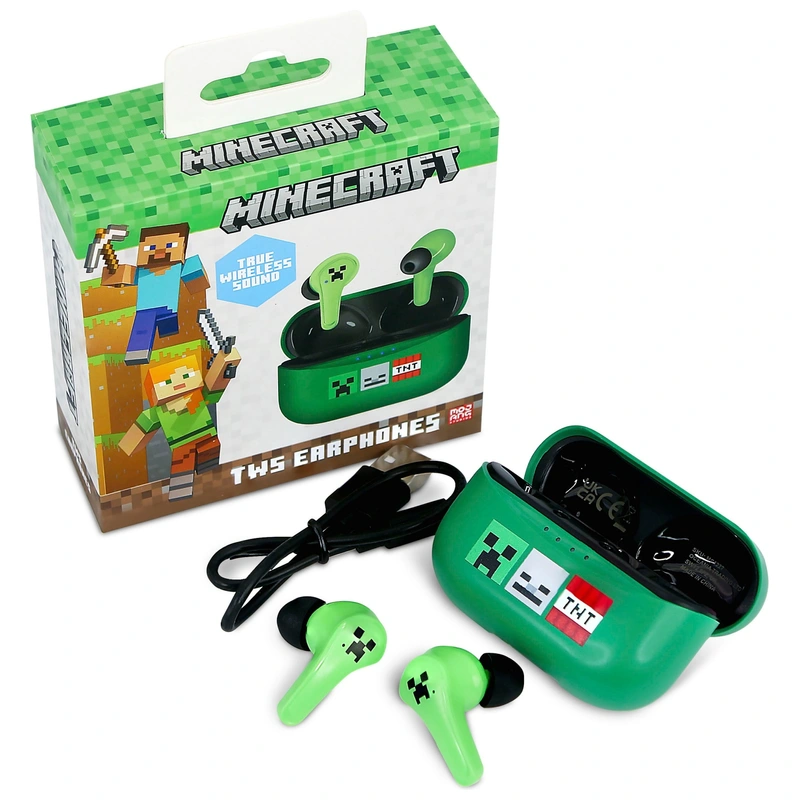 Side view of Minecraft Icons Wireless Bluetooth Earbuds UK