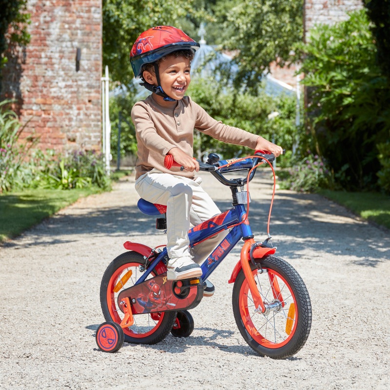 14 Inch Kinderfiets Spidey met Zijwieltjes blauw/rood