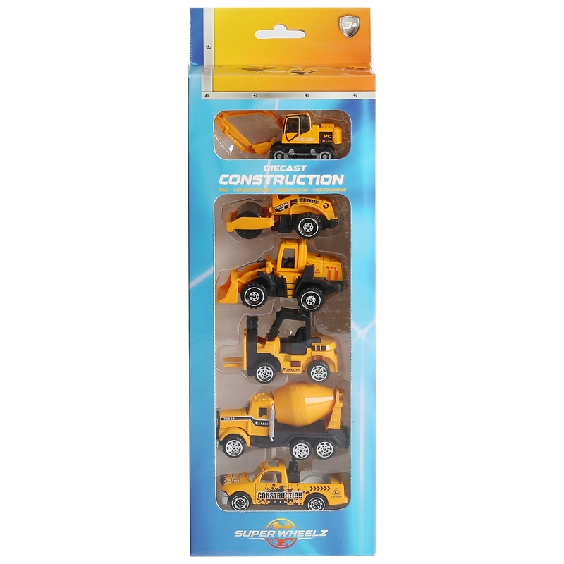 Super Wheelz Diecast Bouwvoertuigen 1:64 6-Pack