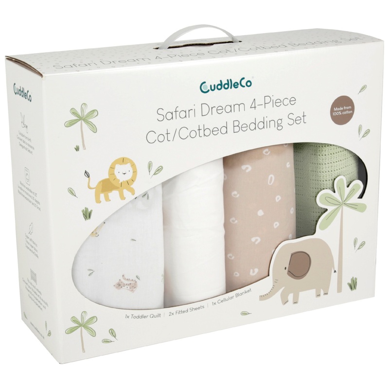 CuddleCo Cot Bed 4 Piece Bedding Set Safari Dream