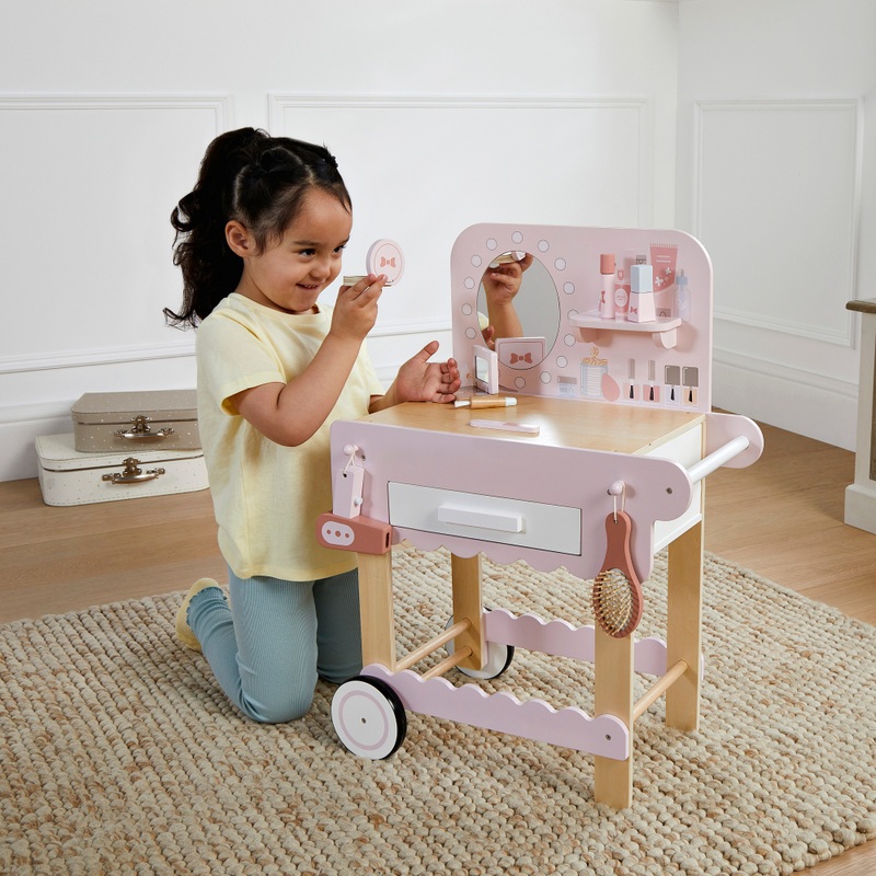 Houten Cosmetica Karretje roze