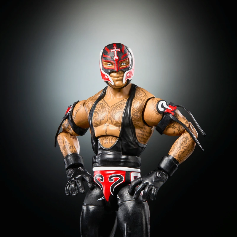 Poseable Rey Mysterio action figure in ring gear