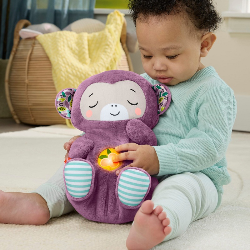 Fisher-Price Knuffel Bedtijd Aap Baby Muziekdoosje met Licht en Ademhaling