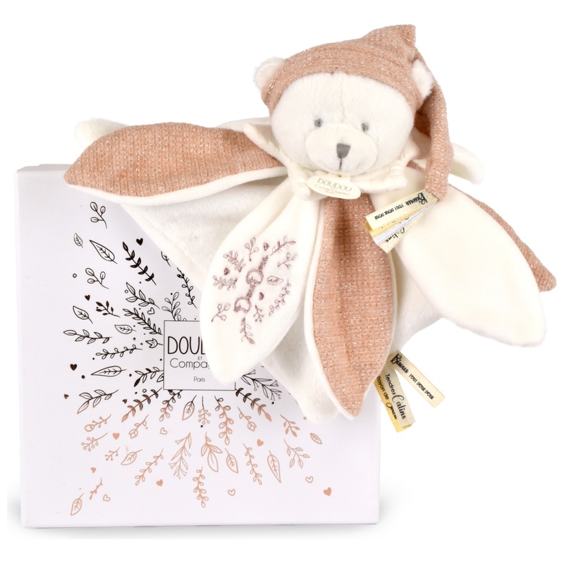 Doudou et Compagnie - Doudou Plat Pétales Ours Rose