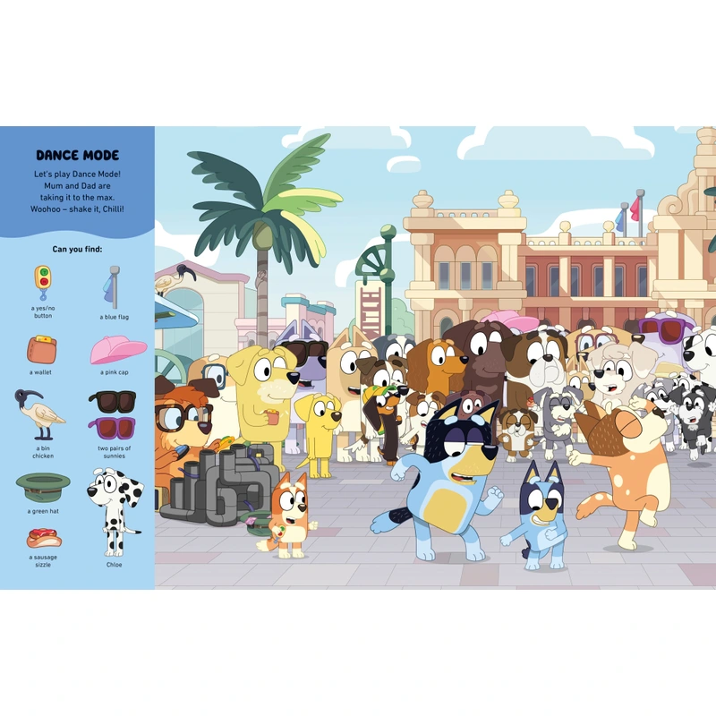 Inside pages of Bluey and Bingo search and find book UK