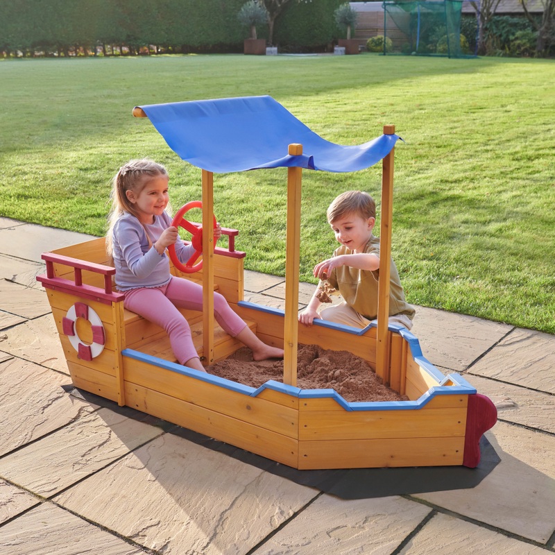 Wooden Boat-Shaped Sandbox