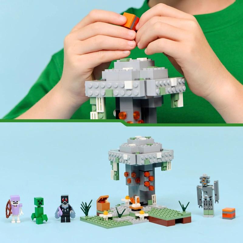 Close up of LEGO Minecraft 21586 figures