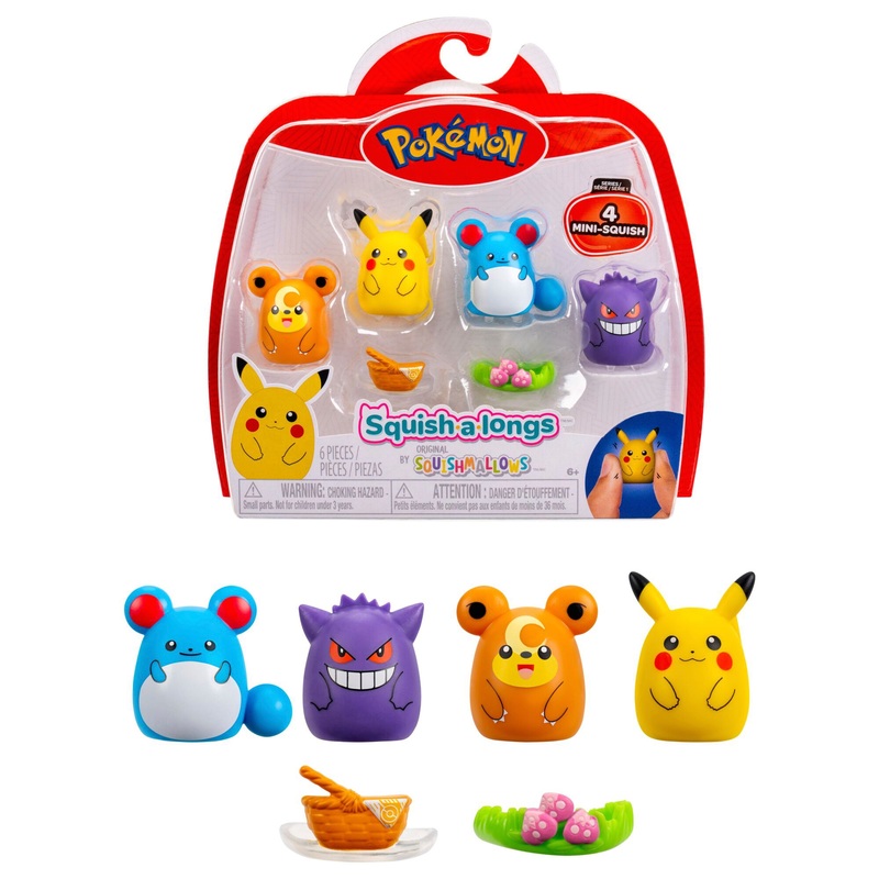 Squishmallows - Squish-A-Longs Pokémon Coffret 4 Figurines et Accessoires