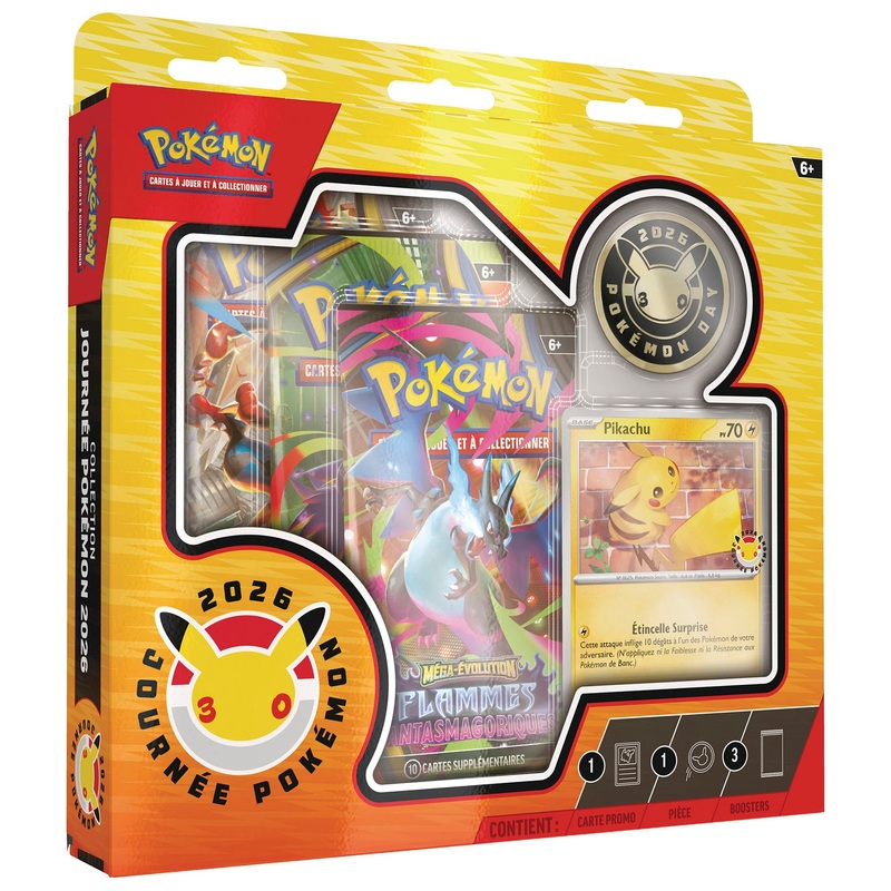 Pokémon - Coffret Journée Pokémon 2026 3 Boosters avec Carte Promo et Pièce