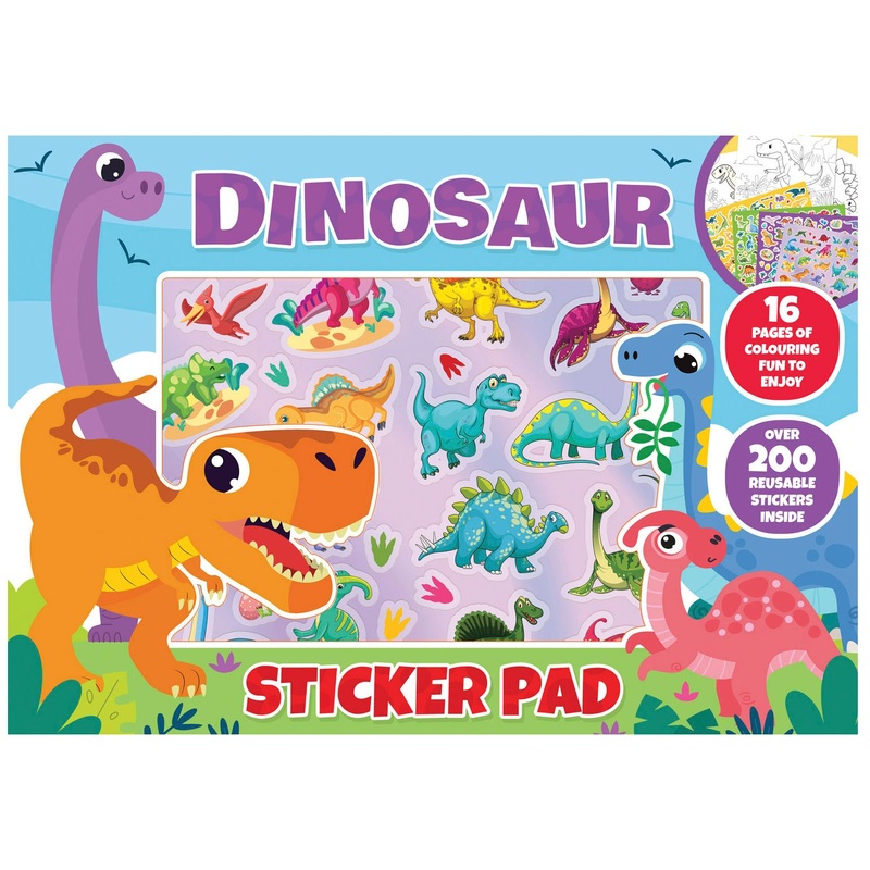 Dinosaur Colouring Pages Sticker Pad with 200 Reusable Stickers